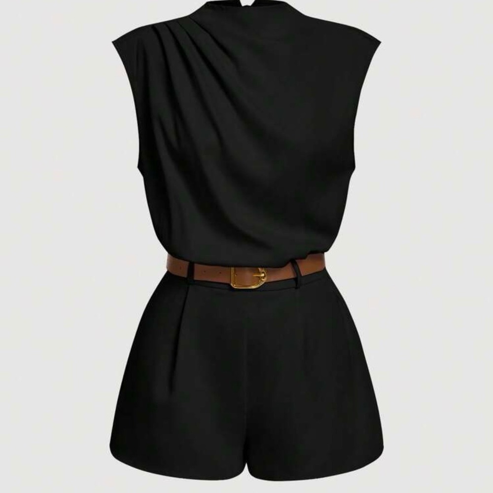 SHEIN MOD HIGH NECK SOLID POCKET JUMPSUIT WITH BELT